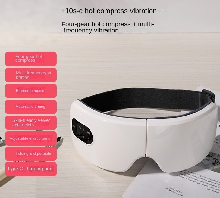 Eye Massage Device with Heat Therapy & Vibration – Foldable Rechargeable Eye Mask