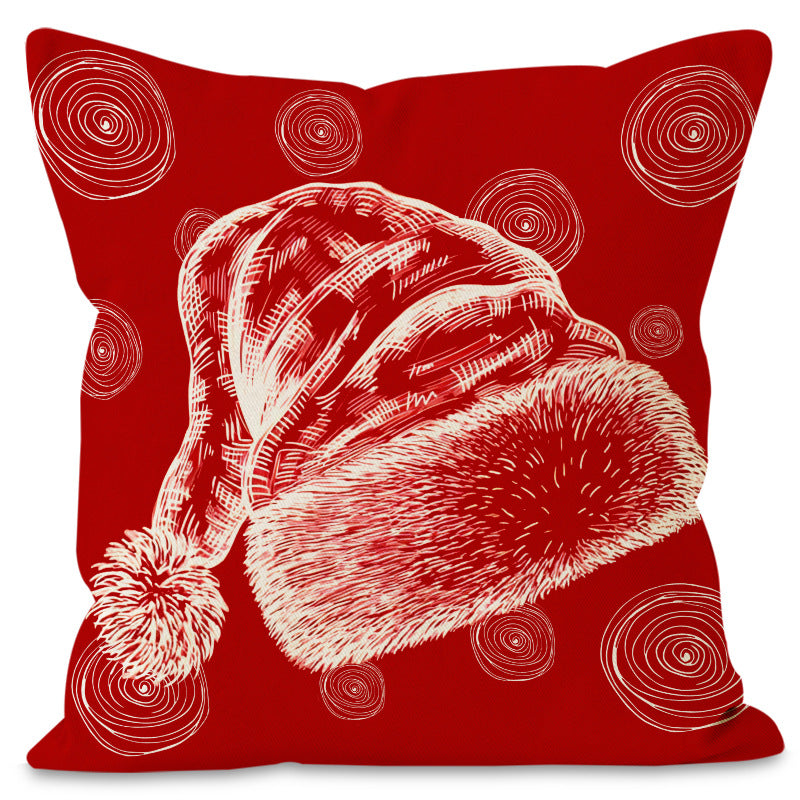 Christmas Linen Cushion Cover - Festive Print Pillowcase in 4 Designs (45x45cm)