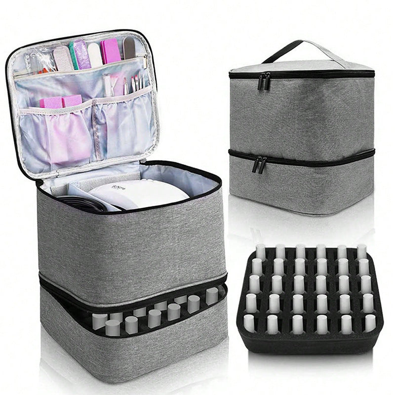 Portable 30-Compartment Nail Organizer Case - All-in-One Manicure Tools and Cosmetic Storage Bag