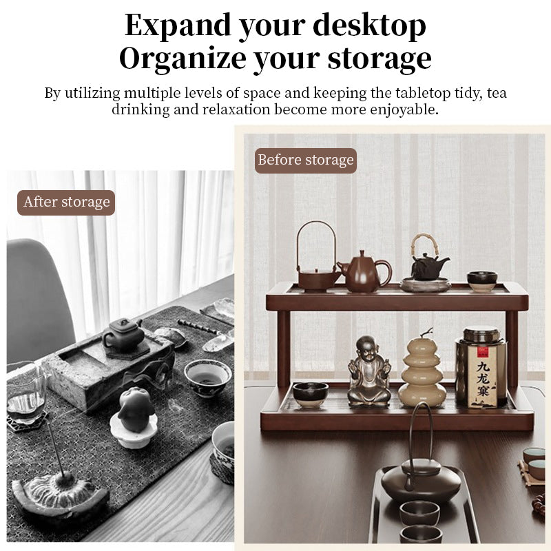 2-Tier Bamboo Spice and Cosmetic Organiser with Acrylic Base - Countertop Storage for Small Spaces