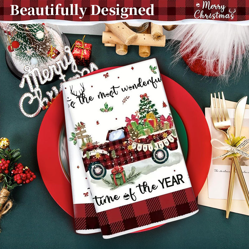 Christmas Kitchen Towels Set of 5 - Festive Superfine Microfibre Dish Cloths for Holiday Decor & Cleaning
