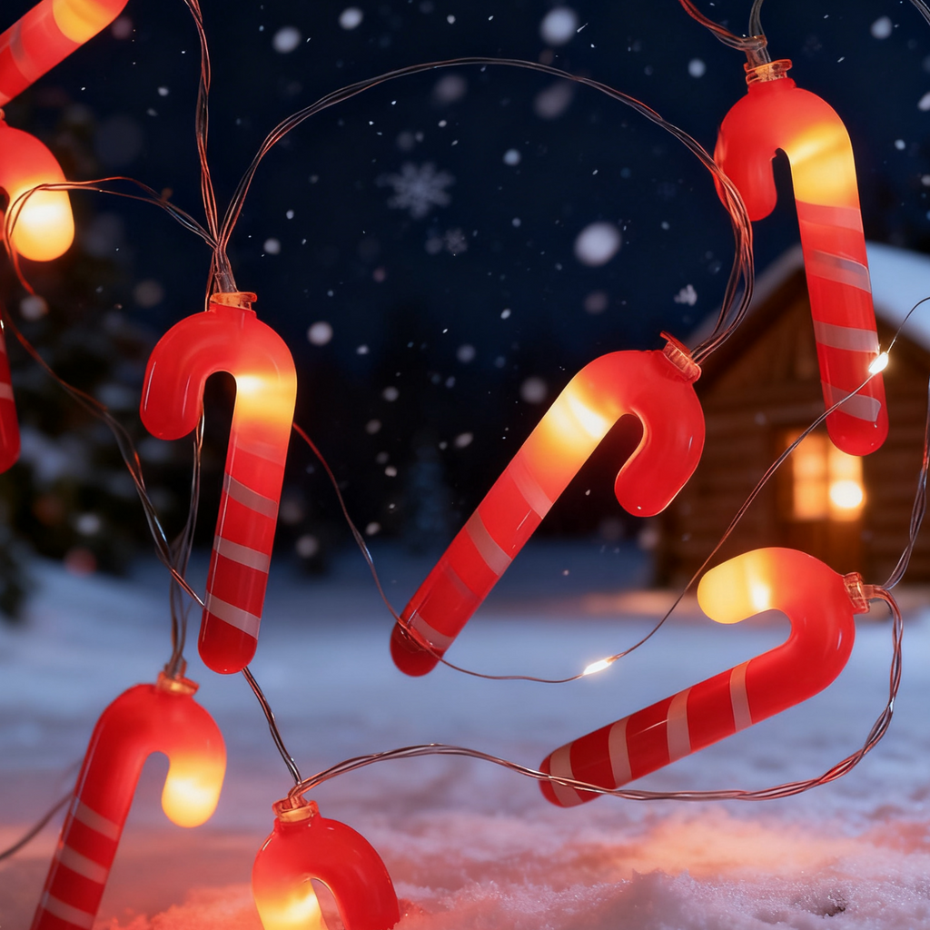 Christmas Candy Cane LED Light String - Warm White Festive Lights (Battery or USB)