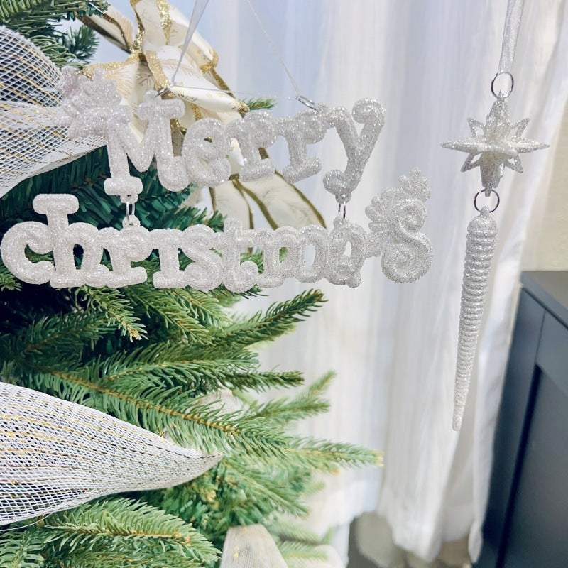 Nordic Silver Powder Christmas Hanging Ornament - Glitter Tree & Window Decoration in 10 Designs