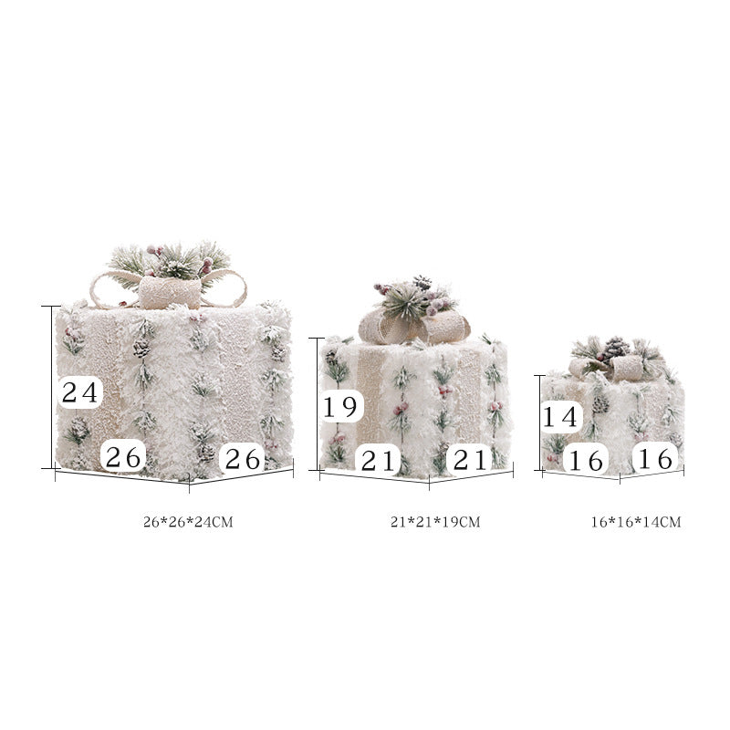Luminous LED Christmas Gift Box Set - Iron & PVC Stacked Ornament in 3 Styles (3-Piece Set)