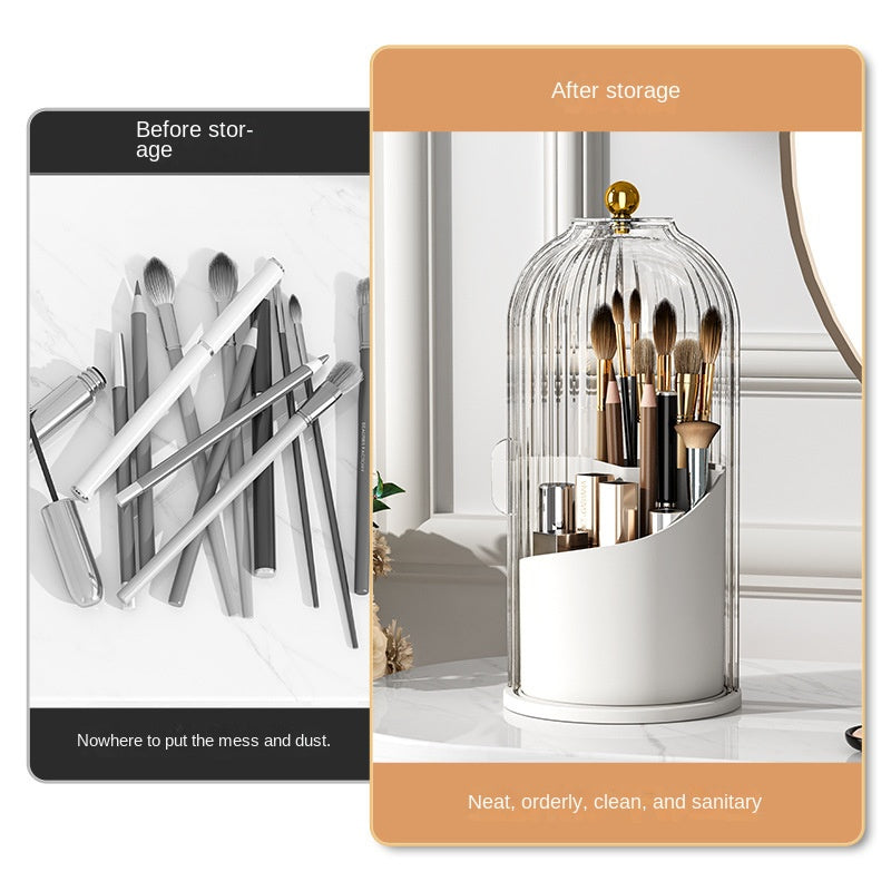 Rotating Makeup Brush Holder – Dust-Proof Cosmetic & Lipstick Organiser