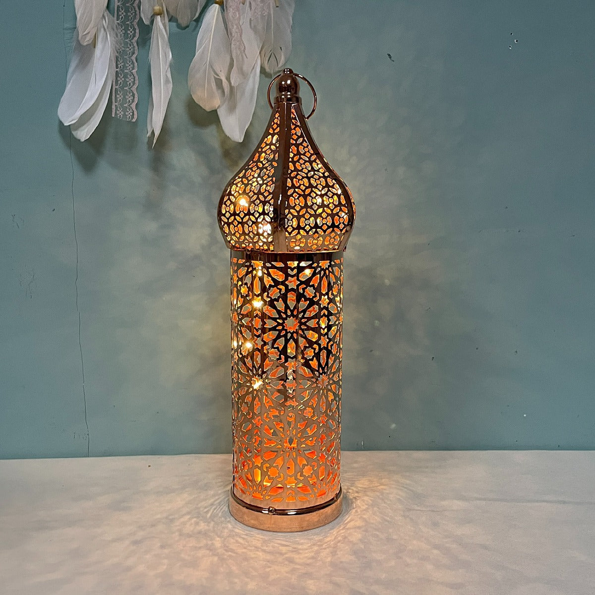 Moroccan Wrought Iron Decorative Lamp - Battery LED Night Light for Ramadan, Events and Home Decor