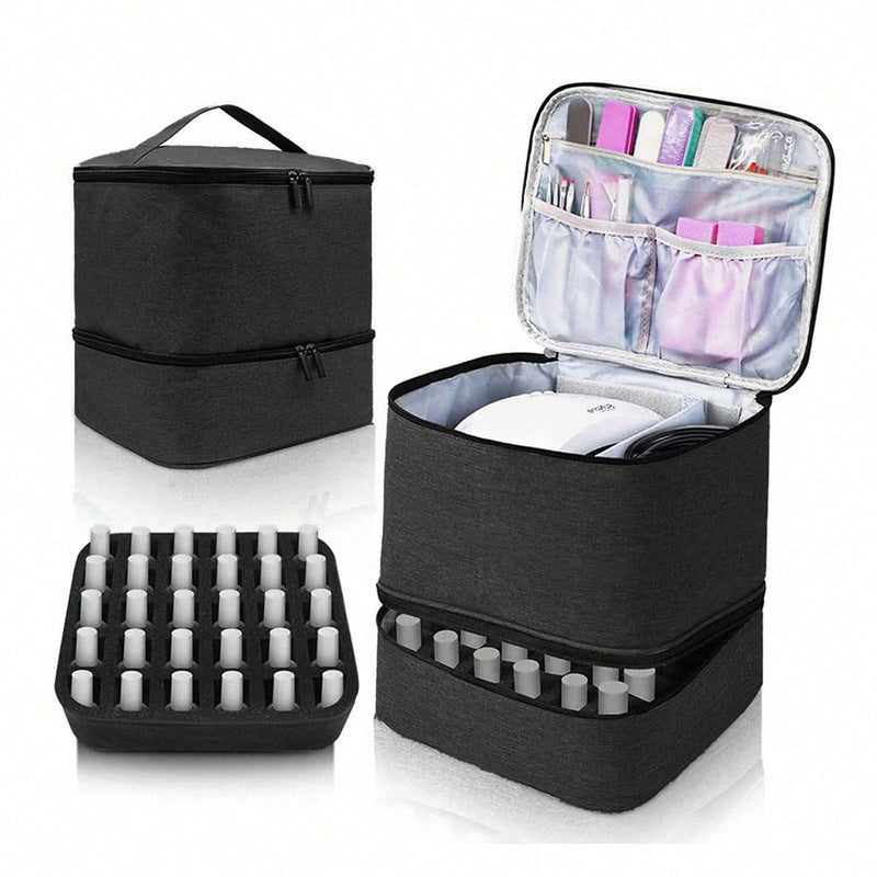 Portable 30-Compartment Nail Organizer Case - All-in-One Manicure Tools and Cosmetic Storage Bag