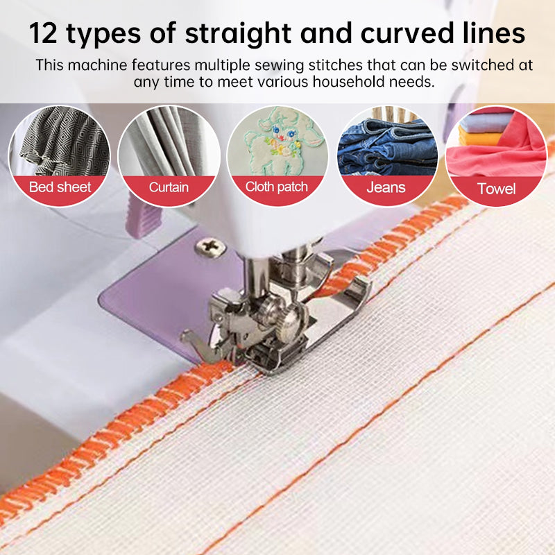 Portable Electric Sewing Machine for Home Use - Adjustable Speed, Backstitch and 12 Stitches for Beginners