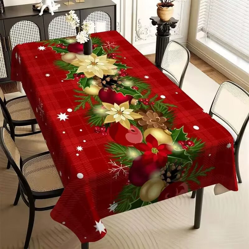 Christmas Pine & Holly Tablecloth - Festive Polyester Dining Table Cover in 4 Designs & 7 Sizes