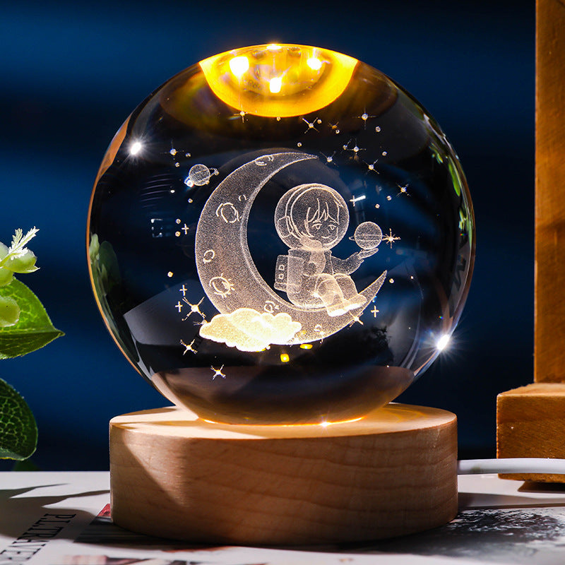 3D Crystal Ball Ornament with LED Touch Base – Micro Landscape Desk Decor Gift (6cm & 8cm)