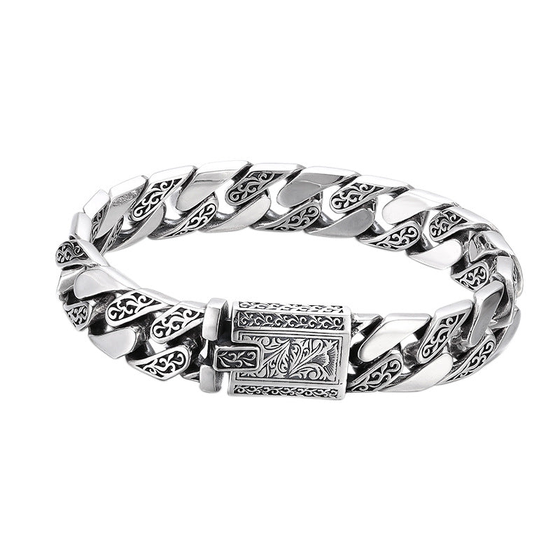 Cuban Link Chain Bracelet – Vintage Oxidised Silver-Tone Men's Bracelet
