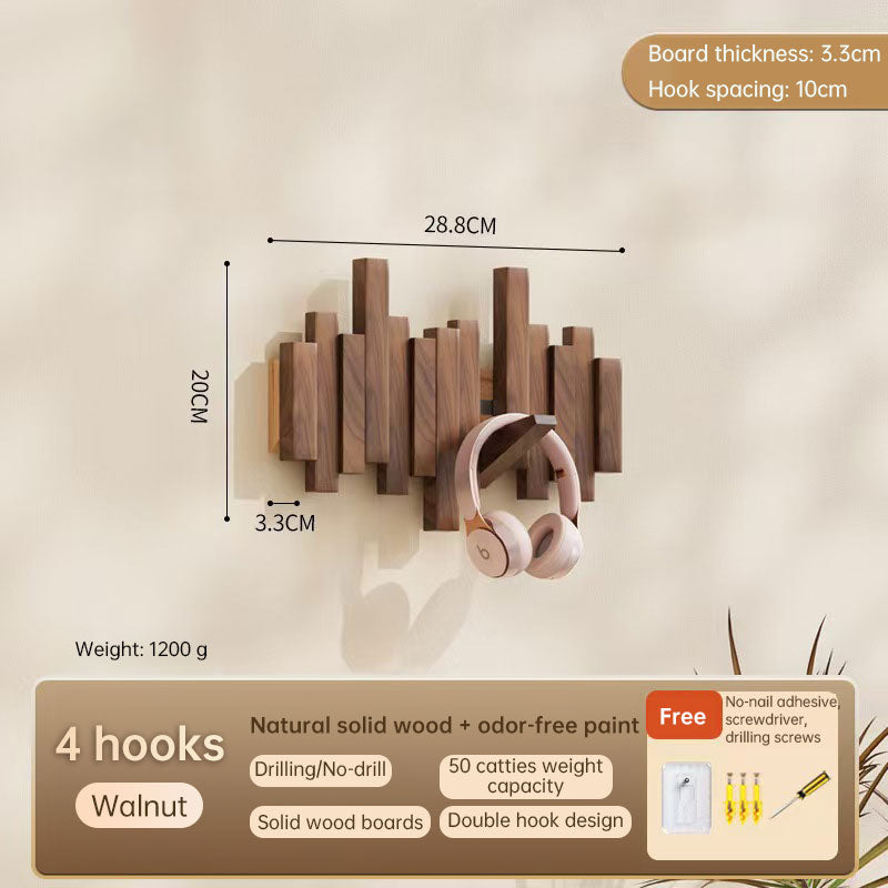 Solid Beech Wood Piano Key Wall Hook Rack - No Drill or Screw Mount, Entryway Coat and Bag Organiser