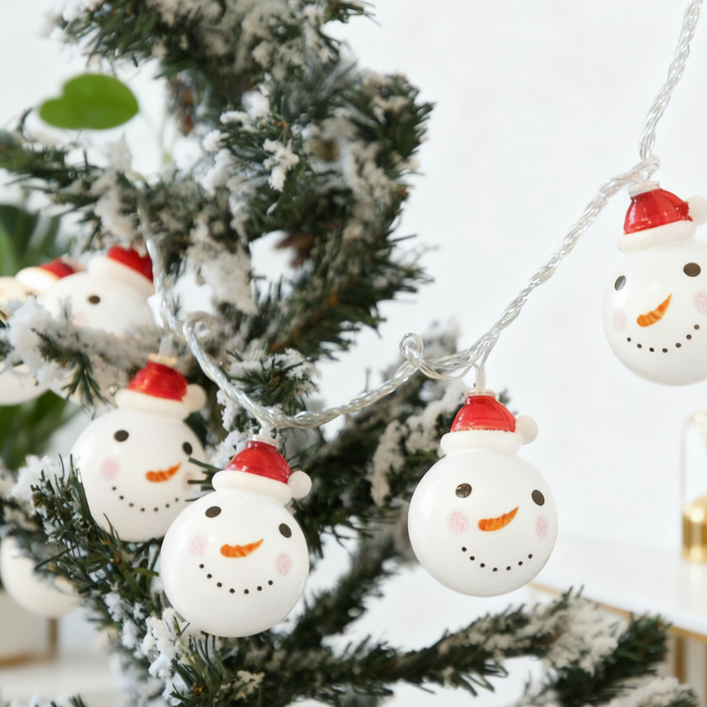 Christmas Snowman LED Light String - Warm White Festive Lights (Battery or USB)