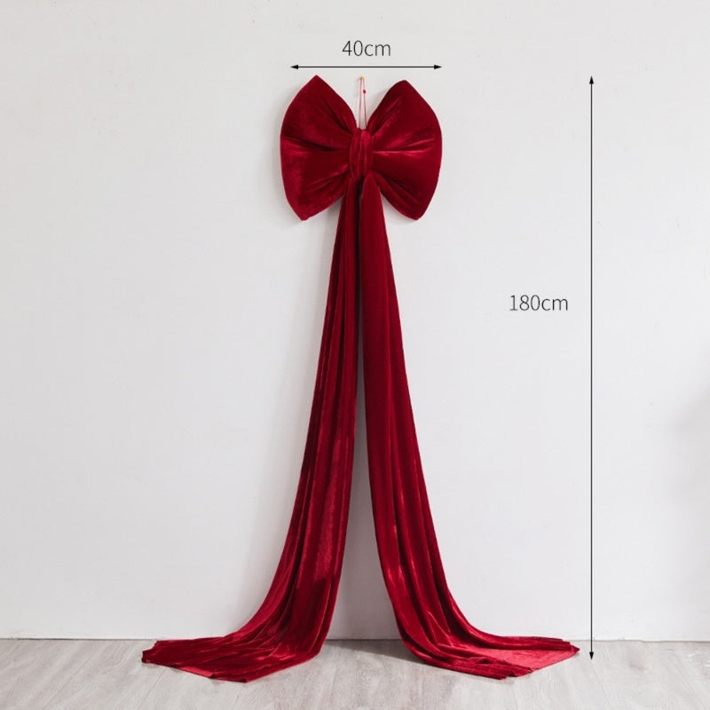 Large Wine Red Velvet Christmas Bow - Extra Large Flocked Festive Decoration in 6 Sizes (80-280cm)