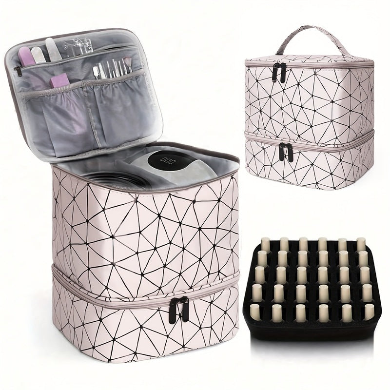 Portable 30-Compartment Nail Organizer Case - All-in-One Manicure Tools and Cosmetic Storage Bag
