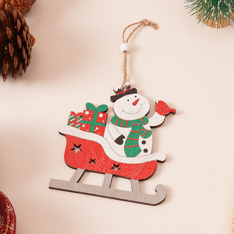 Christmas Wooden Plush Tree Decorations with Santa Claus, Snowman, Reindeer Hanging Ornaments