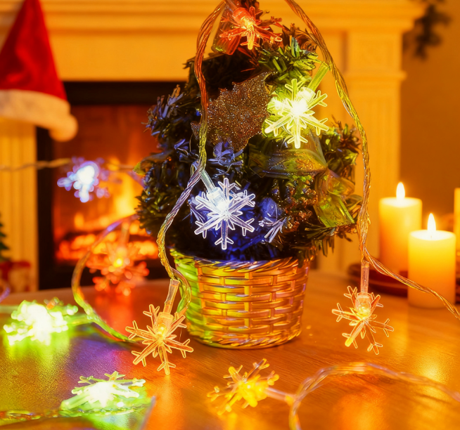 Christmas Snowflake LED String Lights - Colourful Fairy Lights in Battery & USB Versions (1.65m & 3m)