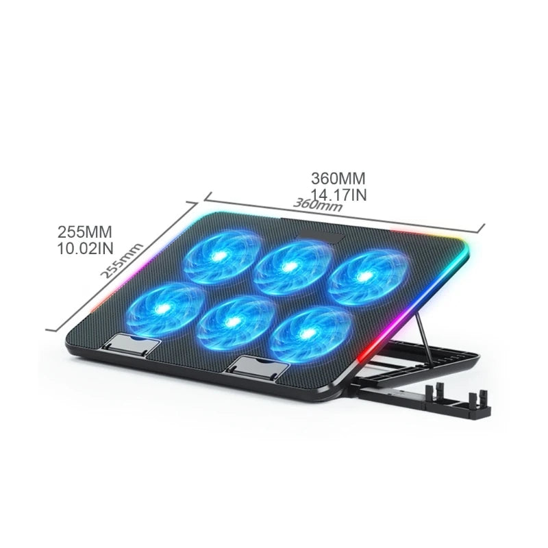 Laptop Cooling Pad with 6 LED Fans & Phone Holder – Fits up to 15.6"