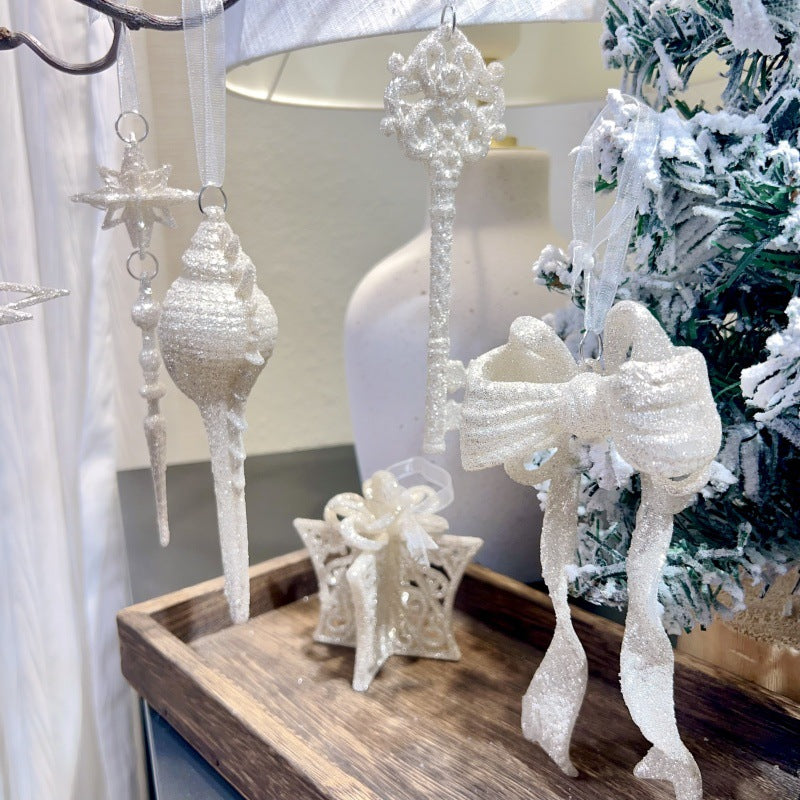 Nordic Silver Powder Christmas Hanging Ornament - Glitter Tree & Window Decoration in 10 Designs