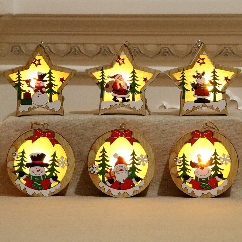Luminous Wooden Christmas Tree Pendant Ornament - Glow-in-the-Dark Decoration in 6 Colours (11cm)