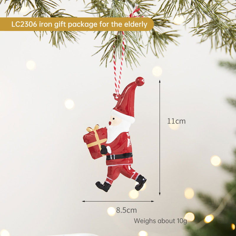 Painted Wrought Iron Christmas Tree Hanging Ornament - Santa, Snowman & Festive Designs