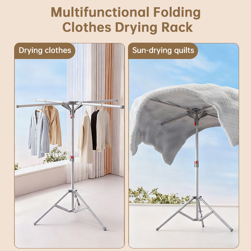 Foldable Octopus Clothes Drying Rack - Rotating 6-Arm Laundry Hanger with Windproof Hooks, Black