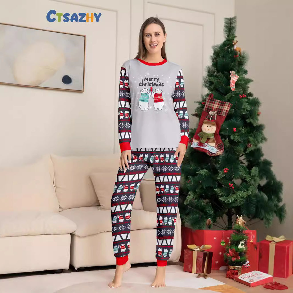 Christmas Family Matching Pyjamas - Bear Snowflake Print Loungewear for the Whole Family (inc. Dog!)