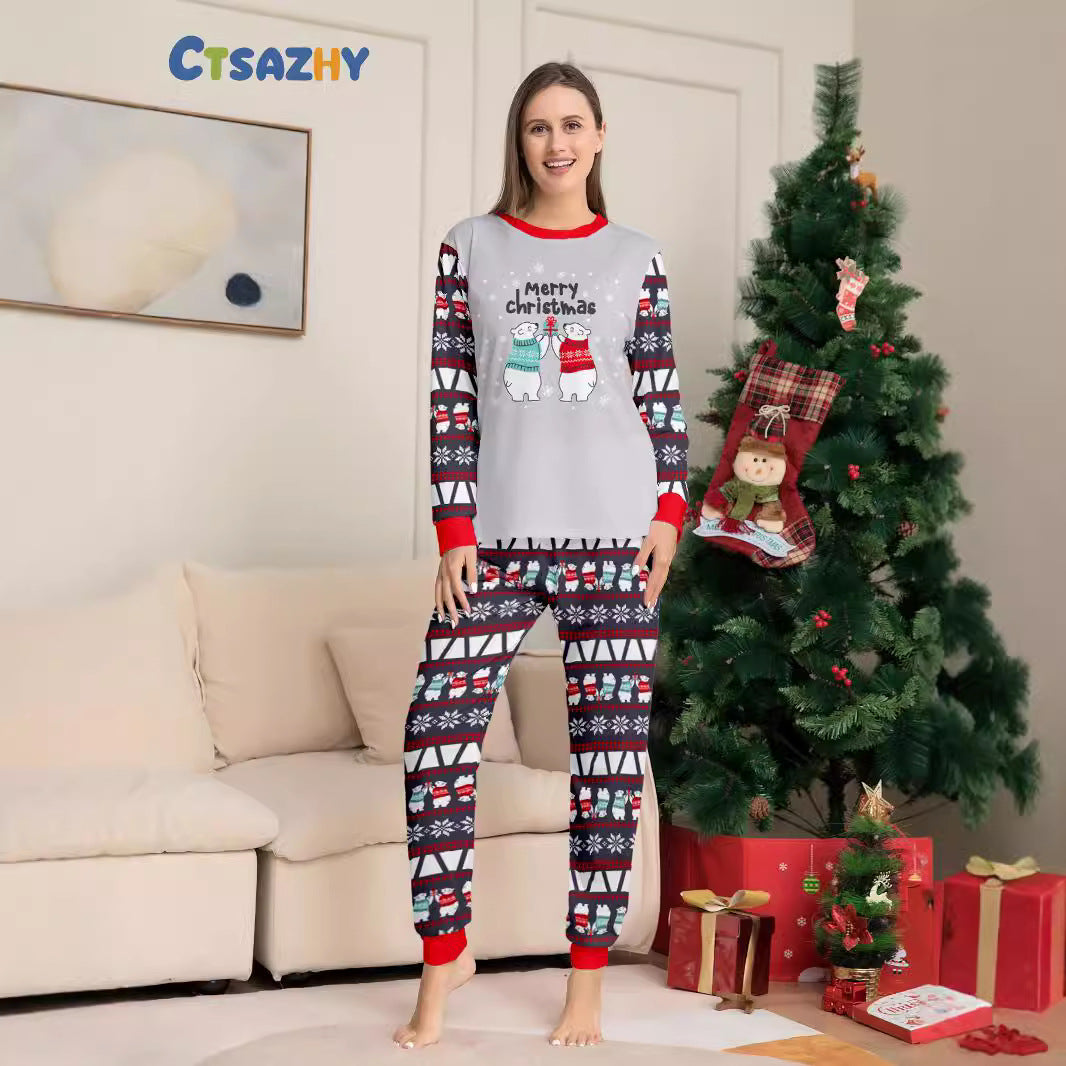 Christmas Family Matching Pyjamas - Bear Snowflake Print Loungewear for the Whole Family (inc. Dog!)