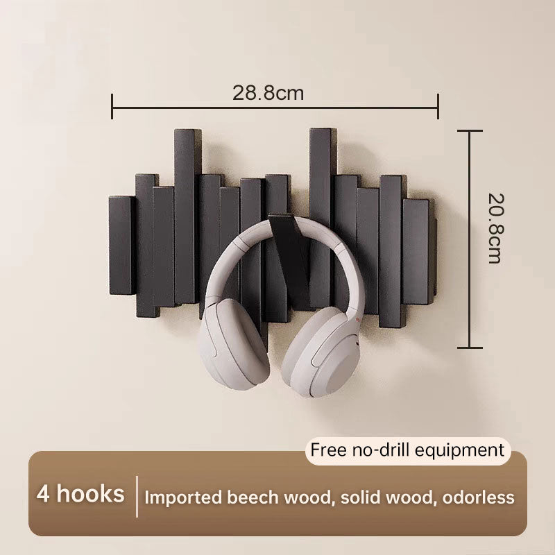 Solid Beech Wood Piano Key Wall Hook Rack - No Drill or Screw Mount, Entryway Coat and Bag Organiser