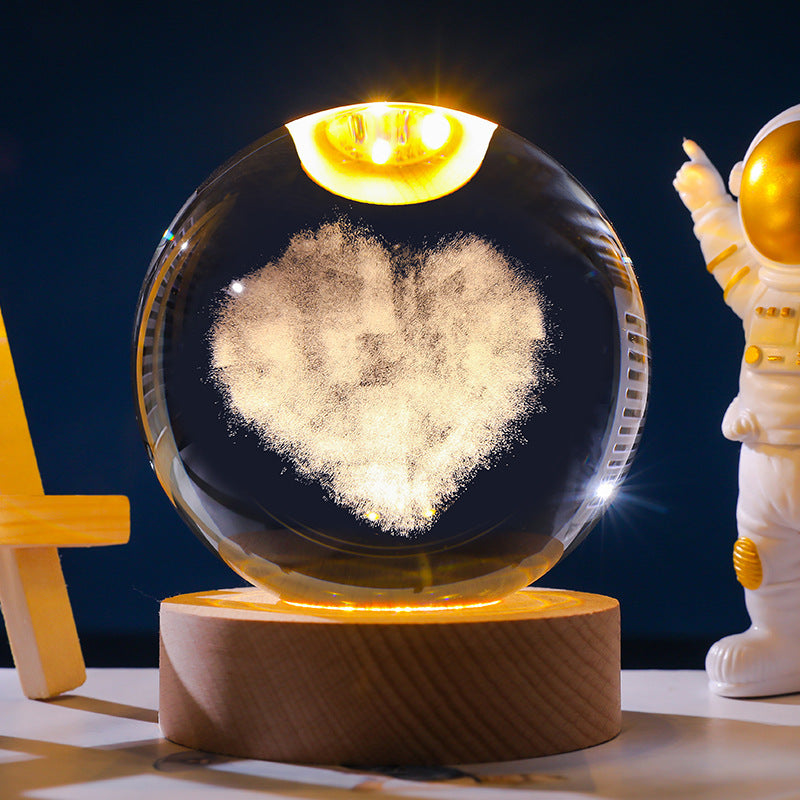 3D Crystal Ball Ornament with LED Touch Base – Micro Landscape Desk Decor Gift (6cm & 8cm)