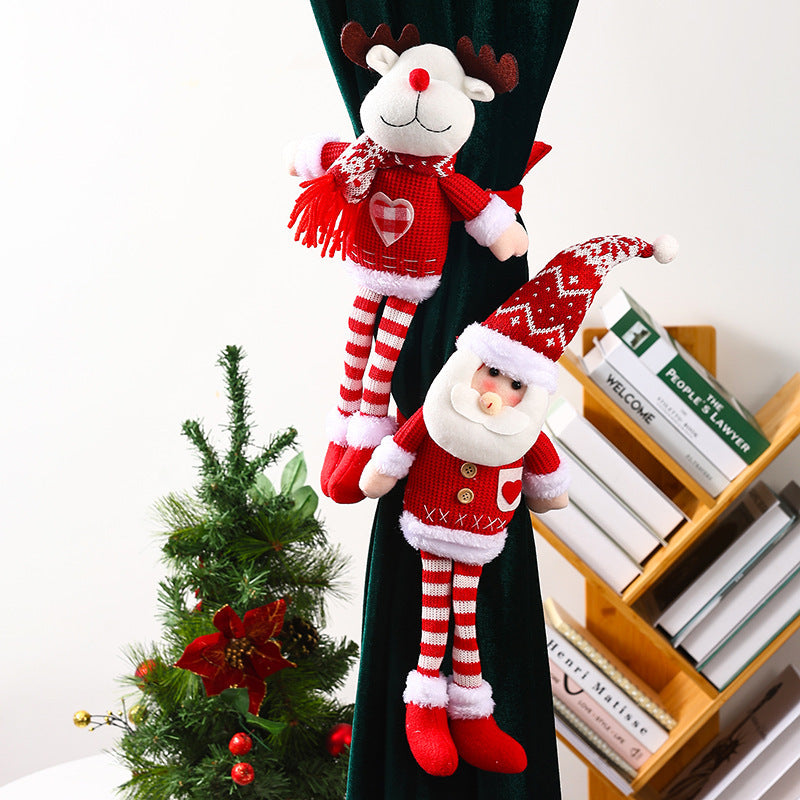Knitted Long Leg Santa Claus Curtain Buckle Pendant - Festive Christmas Decoration