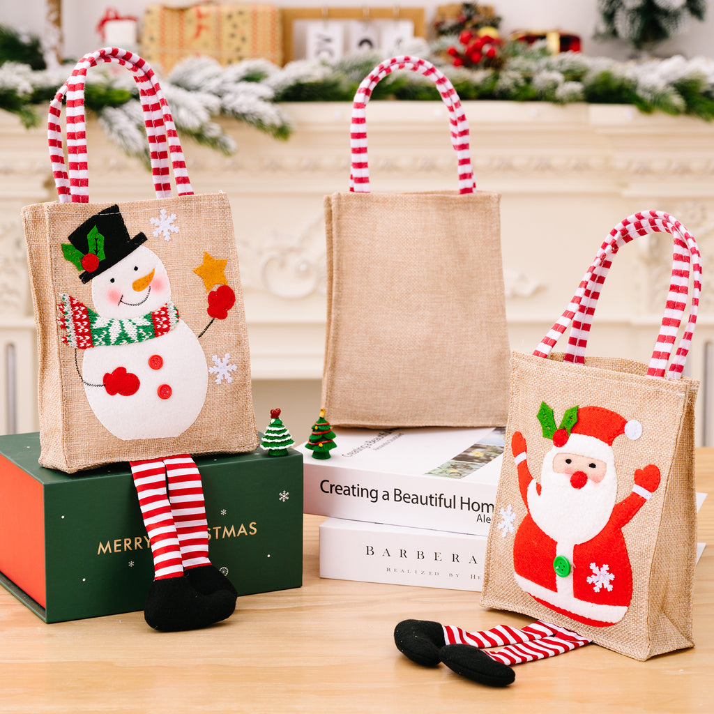 Christmas Decorative Cartoon Printed Stripe Leg Tote Bag for Kids Gift Bag