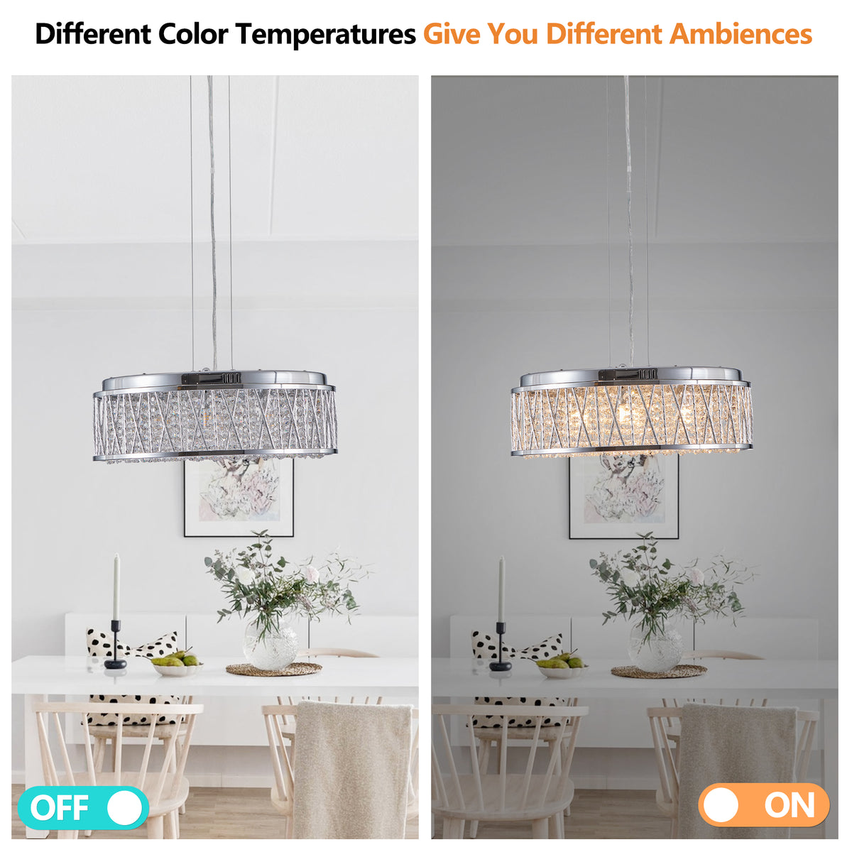 Modern Crystal Flush Mount Ceiling Light - 18.9" Round Chrome Chandelier for Living Room & Bedroom