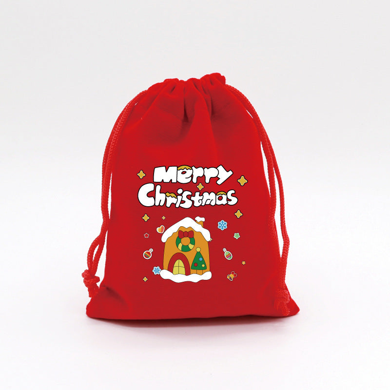 Red Velvet Christmas Drawstring Gift Bag – Festive Candy & Apple Storage Pouch