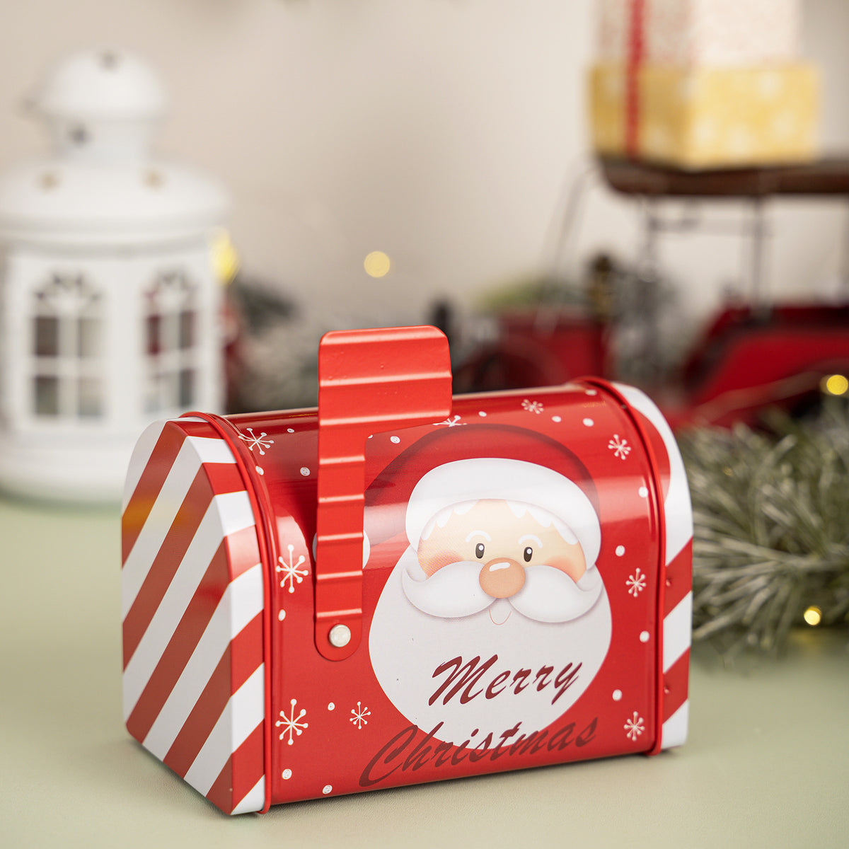 Christmas Tin Mailbox Gift Box - Festive Tinplate Candy & Gift Box in 4 Designs (12.5 x 13.5 x 8cm)