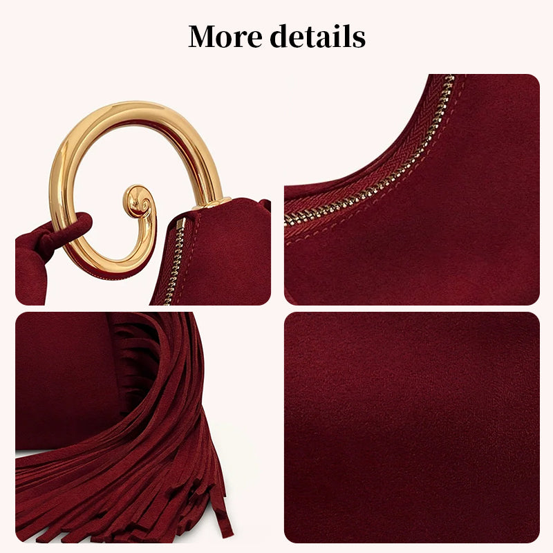Vintage Winter Women's Bag - Synthetic Suede Purse with Leather Tassels for Travel and Everyday Use