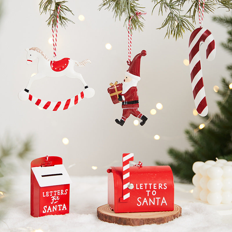 Painted Wrought Iron Christmas Tree Hanging Ornament - Santa, Snowman & Festive Designs