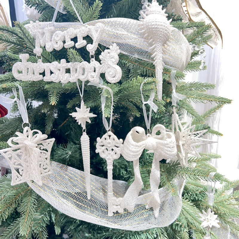 Nordic Silver Powder Christmas Hanging Ornament - Glitter Tree & Window Decoration in 10 Designs