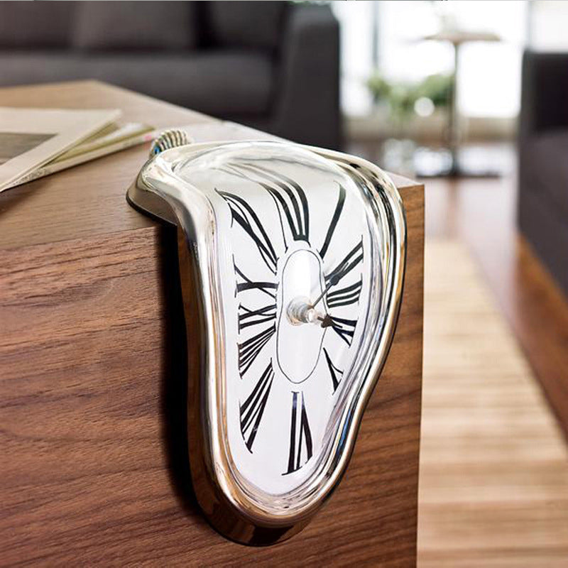 Melting Wall Clock with Roman Numerals – Retro Twisted Corner Time-Warp Design