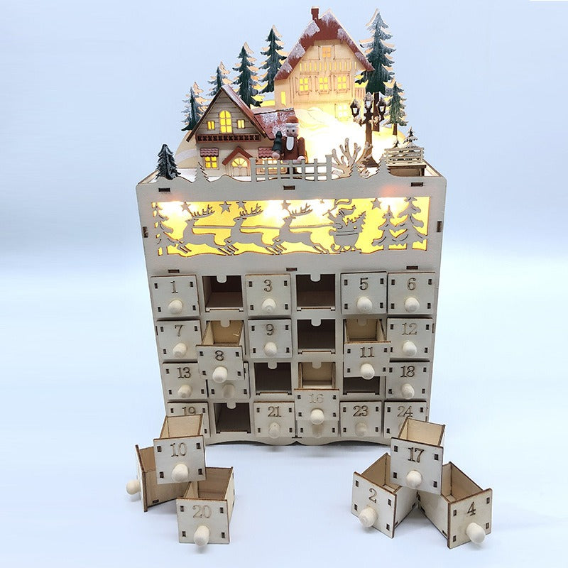 LED Wooden 24-Day Advent Calendar Countdown Ornament - Laser Engraved Handcrafted Christmas Decoration