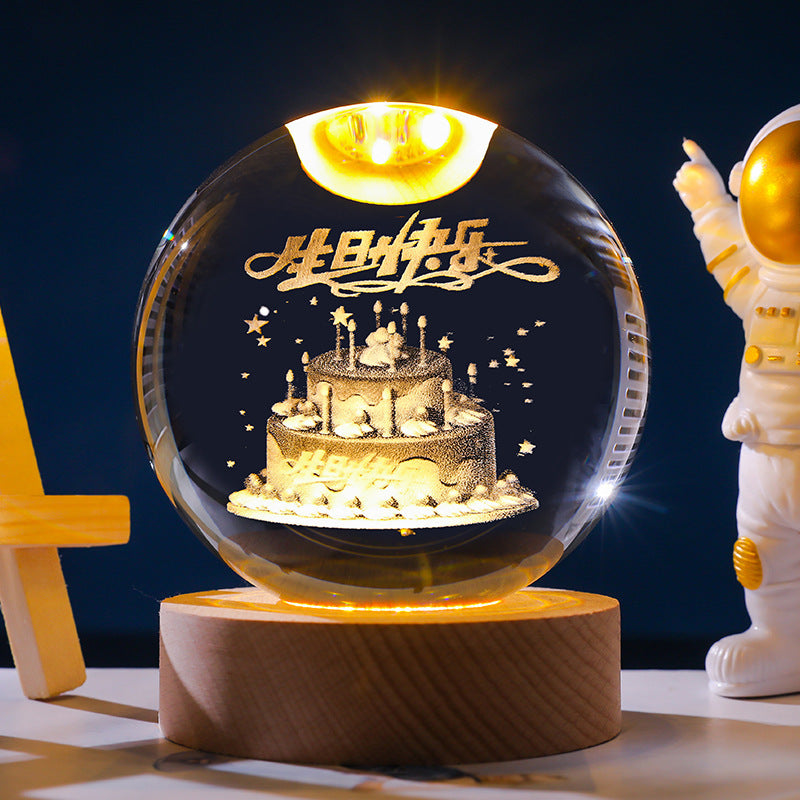 3D Crystal Ball Ornament with LED Touch Base – Micro Landscape Desk Decor Gift (6cm & 8cm)