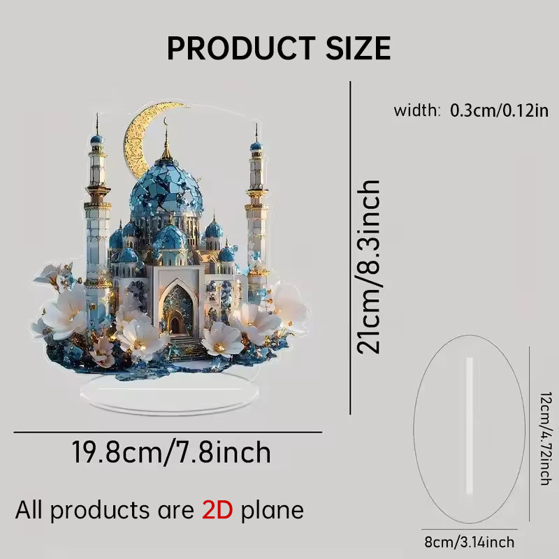 Ramadan Acrylic Moon & Castle Ornament – Eid Al-Fitr Decoration Stand