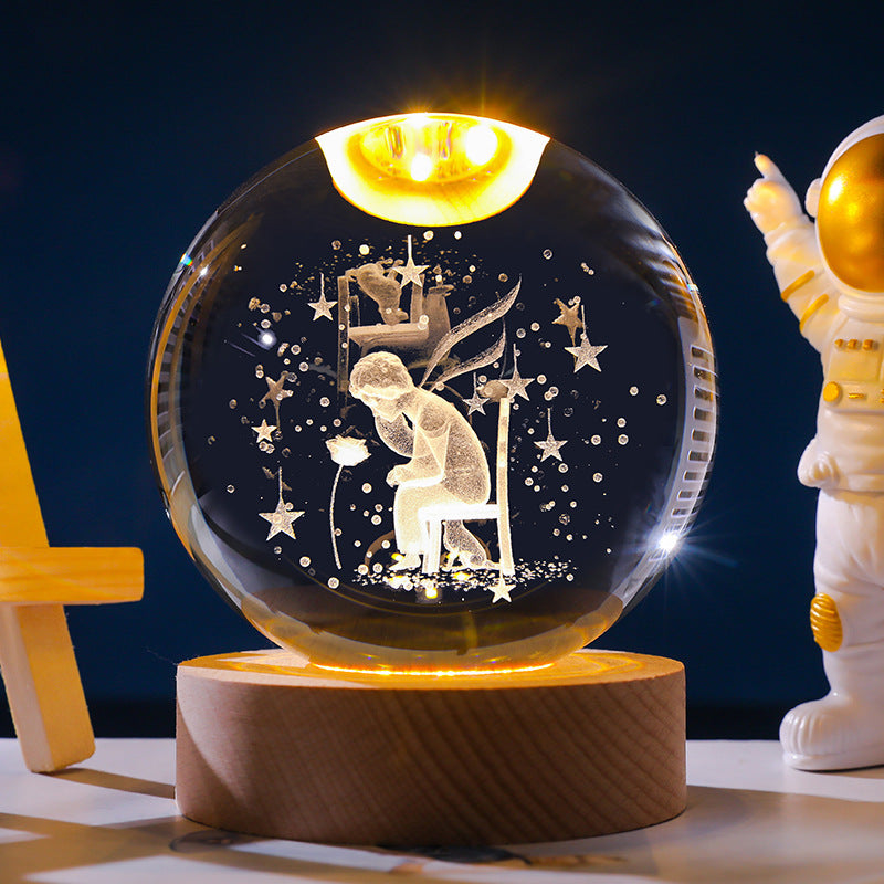 3D Crystal Ball Ornament with LED Touch Base – Micro Landscape Desk Decor Gift (6cm & 8cm)