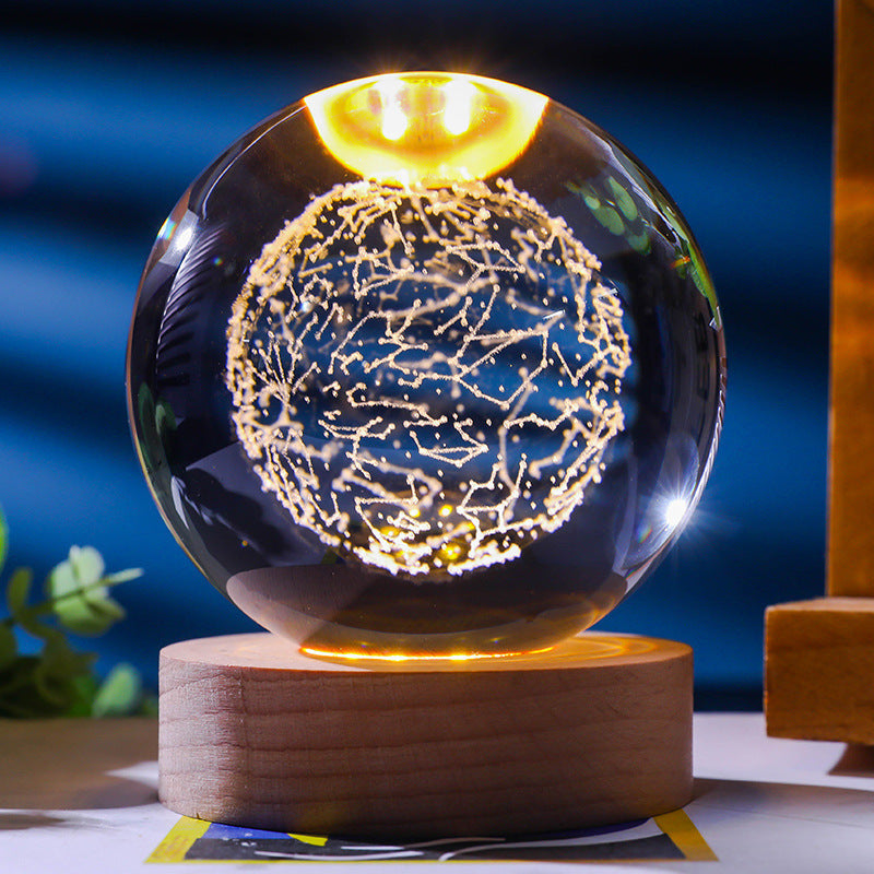 3D Crystal Ball Ornament with LED Touch Base – Micro Landscape Desk Decor Gift (6cm & 8cm)