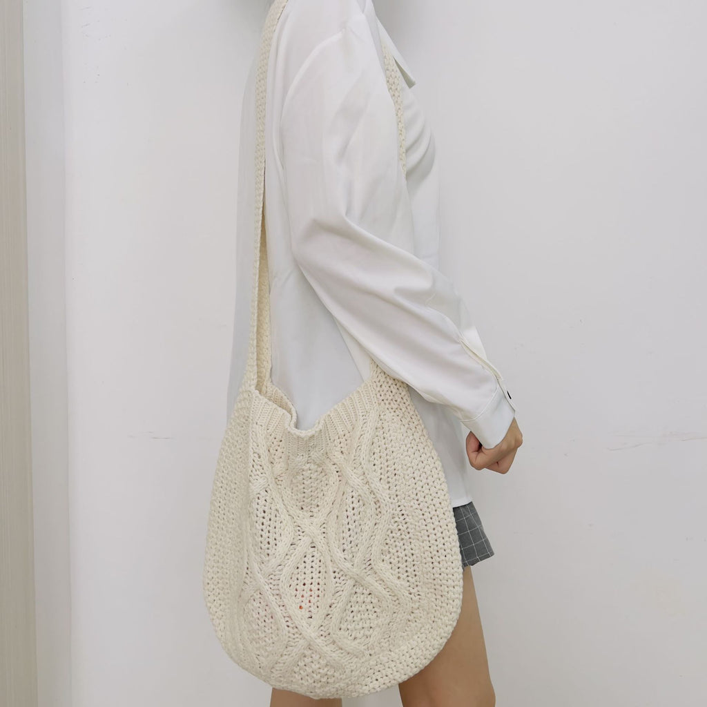 Knitted Twist Tote Bag – Retro Woven Shoulder Bag for Women