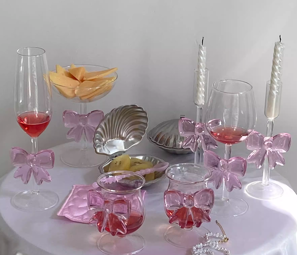 Pink Bow Champagne Glass – Aesthetic Tall Cocktail Cup