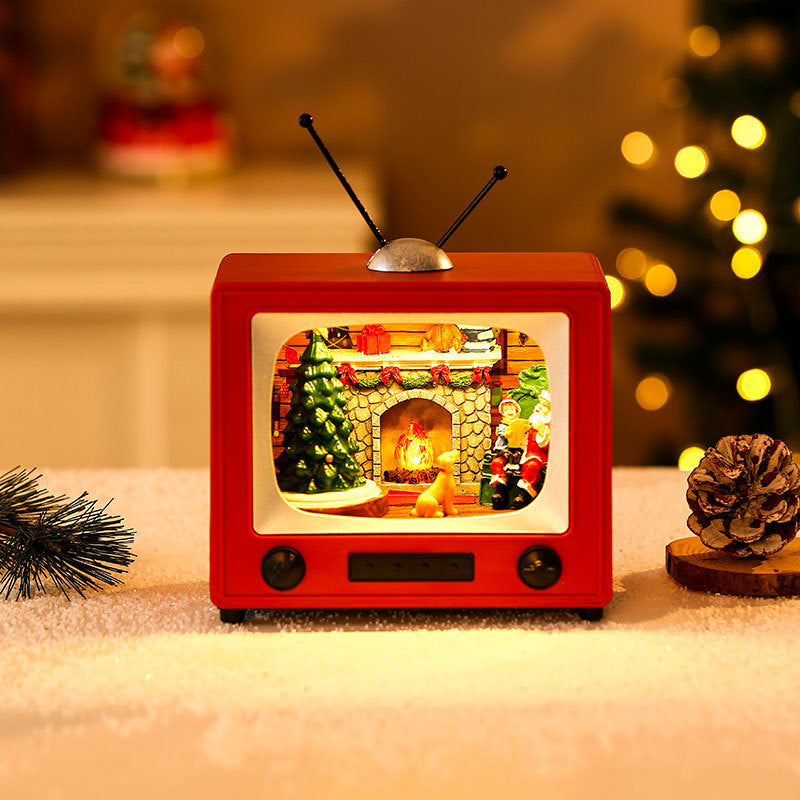 Christmas Rotating Music Box Vintage TV Ornament - Luminous Santa Desktop Decoration in 2 Designs