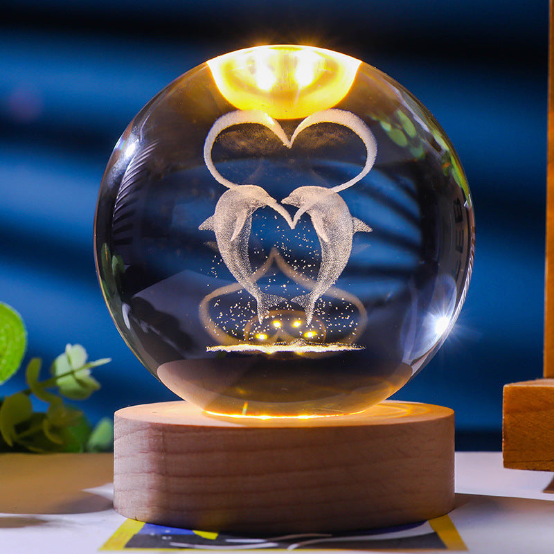 3D Crystal Ball Ornament with LED Touch Base – Micro Landscape Desk Decor Gift (6cm & 8cm)