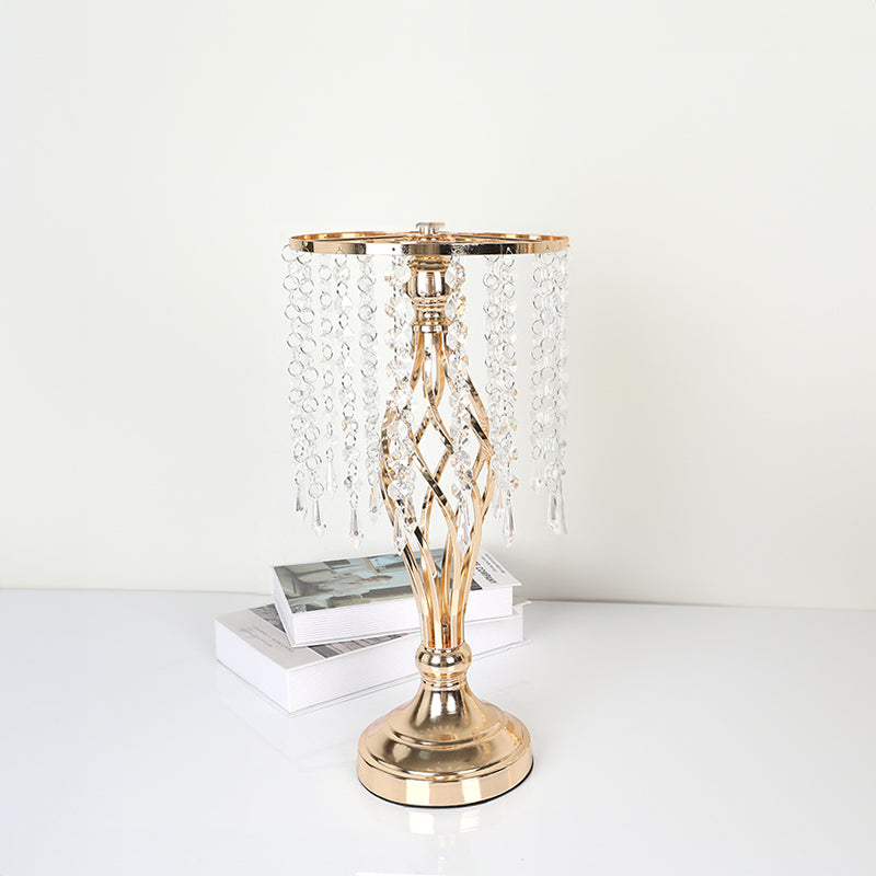 Gold-Plated Iron Flower Stand with Crystal Bead Strings – Wedding & Table Centrepiece