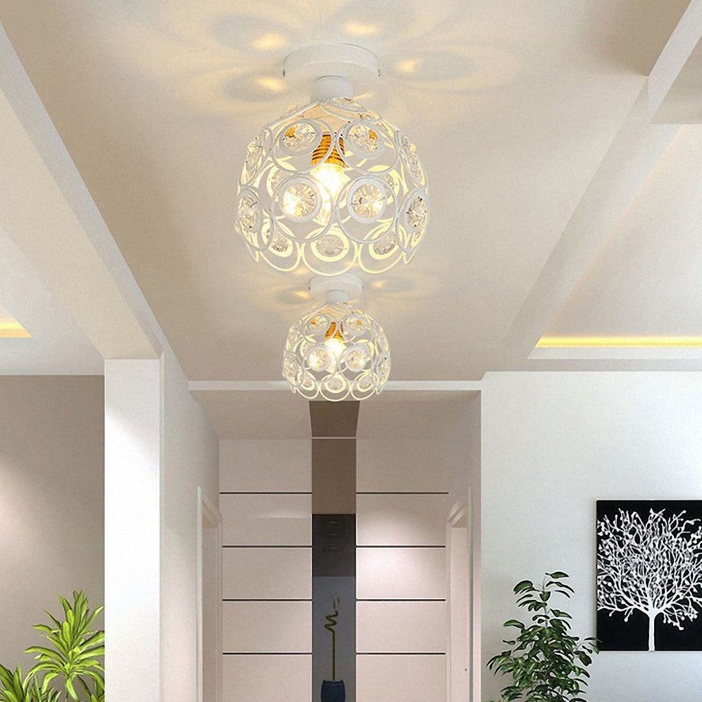 Crystal Minimalist Ceiling Light - Modern European White Iron Pendant Lamp, E27 Fitting, 20cm